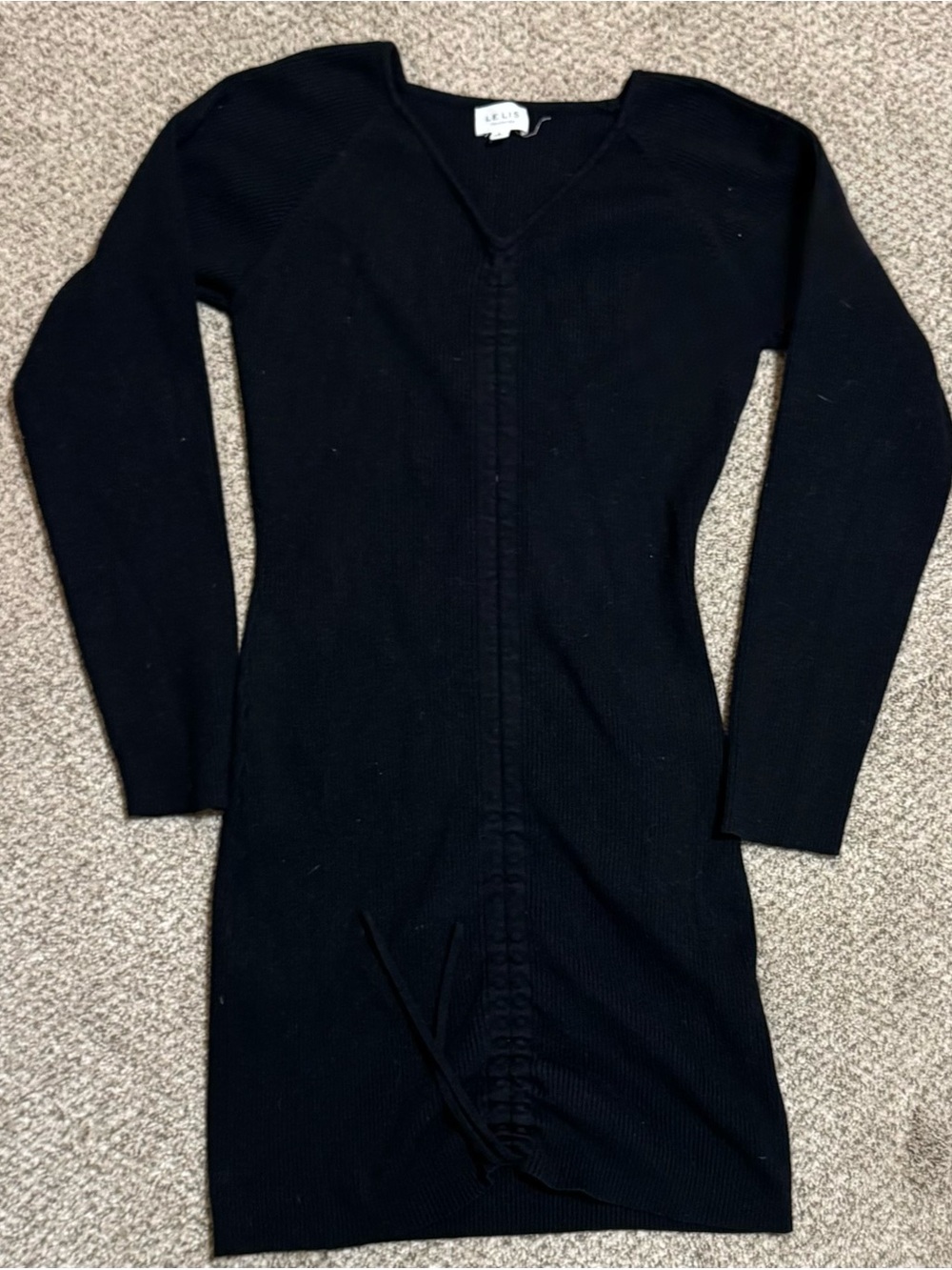 Le Lis Black V-Neck Long Sleeve Knit Dress